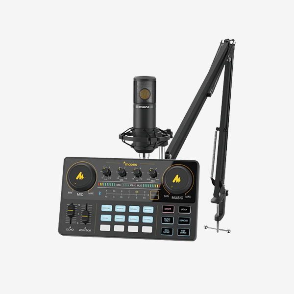 Audio Interface with DJ Mixer and Sound Card, Maonocaster Portable  ALL-IN-ONE Podcast Production Studio with XLR Condenser Microphone for  Guitar, Live