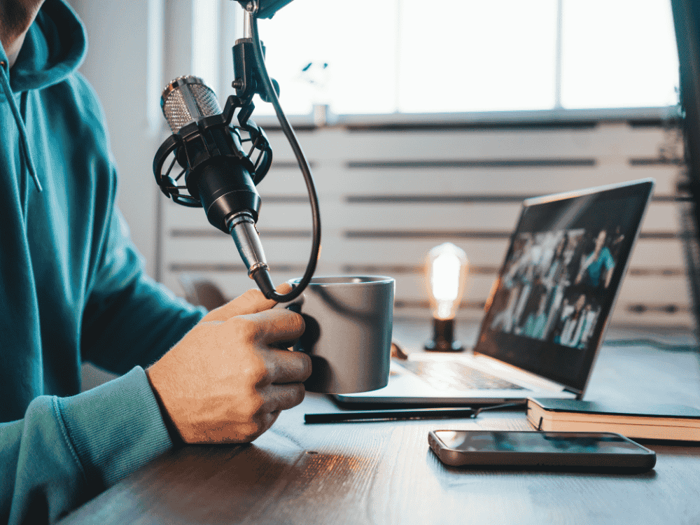 A man using the best USB microphone for video calls