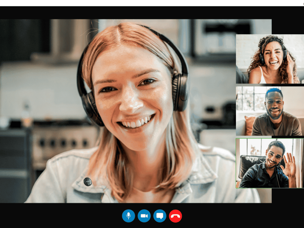 A lady remote worker taking Zoom calls using a wireless microphone