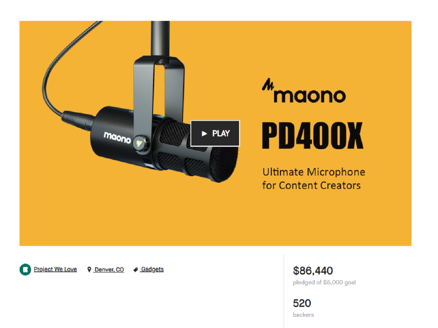 Maono PD400X Dynamic Microphone Kickstarter Campaign Had Successfully Ended