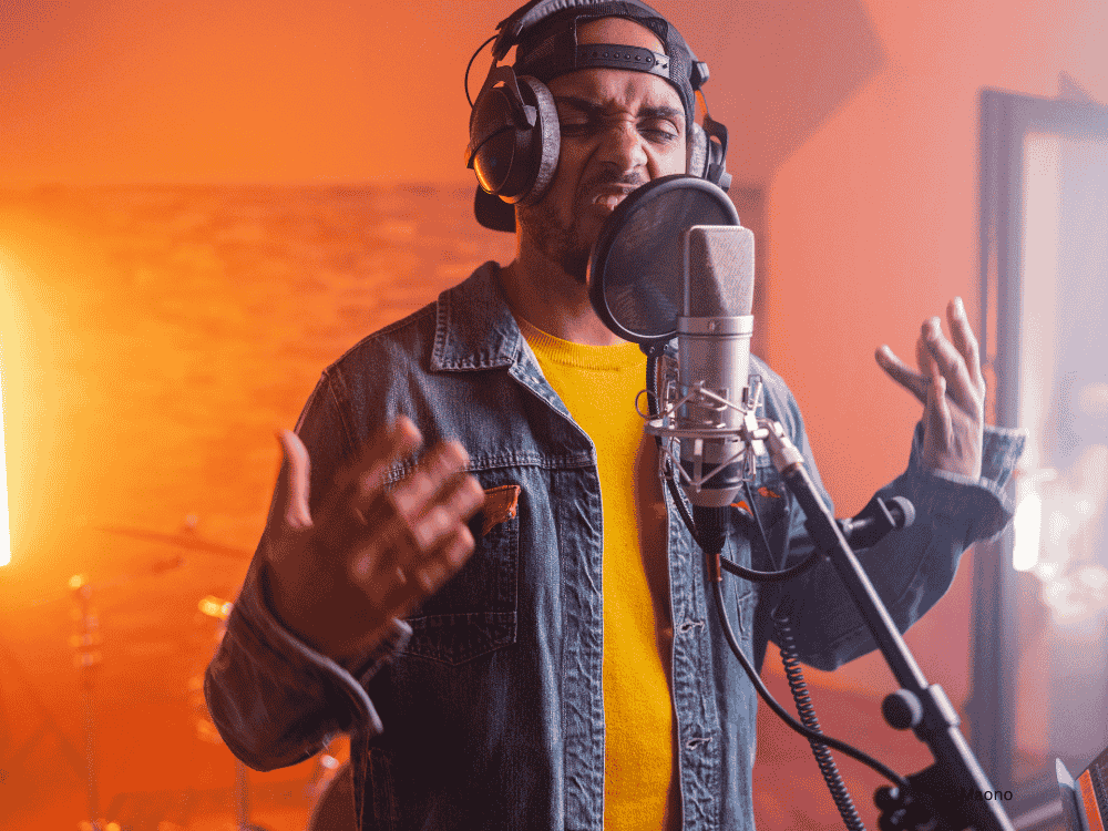 a male vocalist using an xls usb microphone for singing in studio