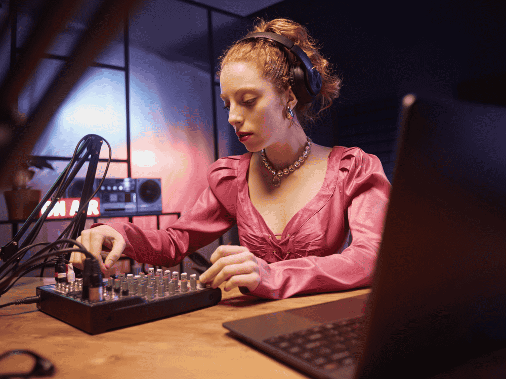 a girl recording a podcast about how to earn money podcasting