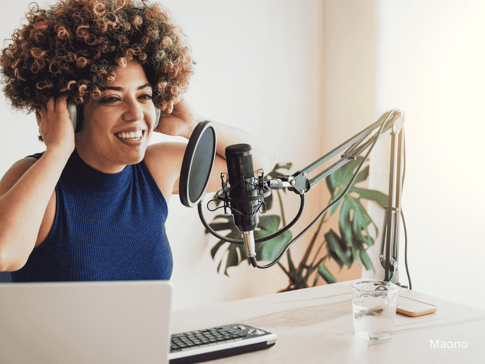 Podcaster Using A Microphone Best Desk Mic Stands for Podcasting: Top Adjustable Picks & Maono Review