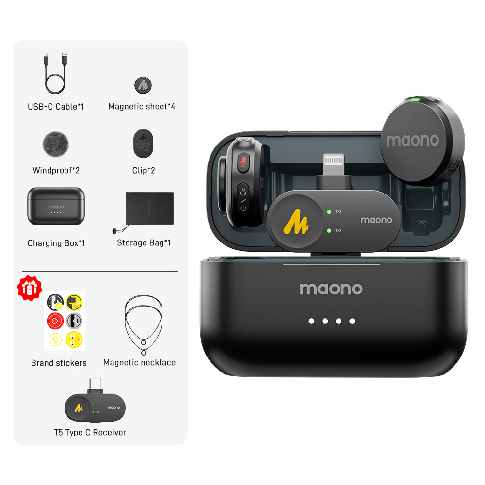 Maono Wave T5 Wireless Lavalier Microphone