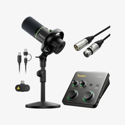 Maono P1 Audio Interface & PD200W Hybrid Microphone Studio Recording Bundle