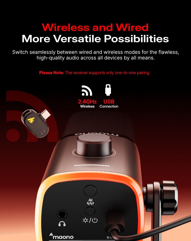 Maono PD100W wireless & USB microphone 09