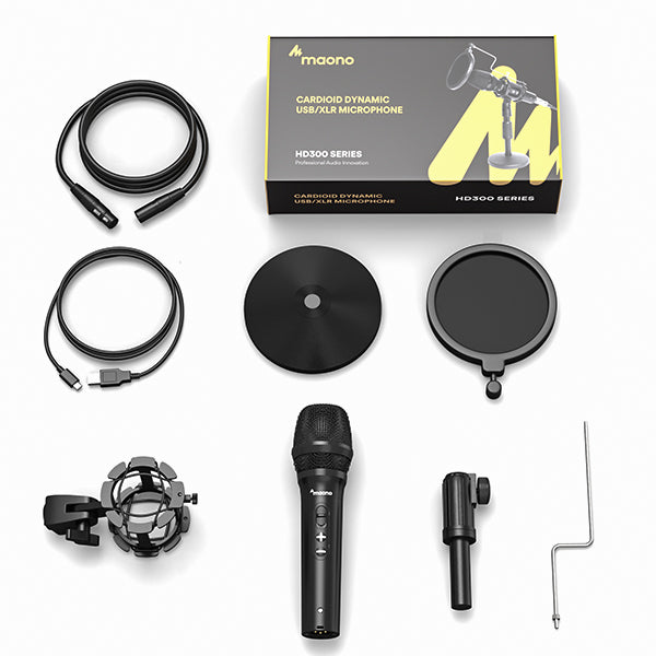 MAONO HD300T Microphone de diffusion dynamique USB/XLR 