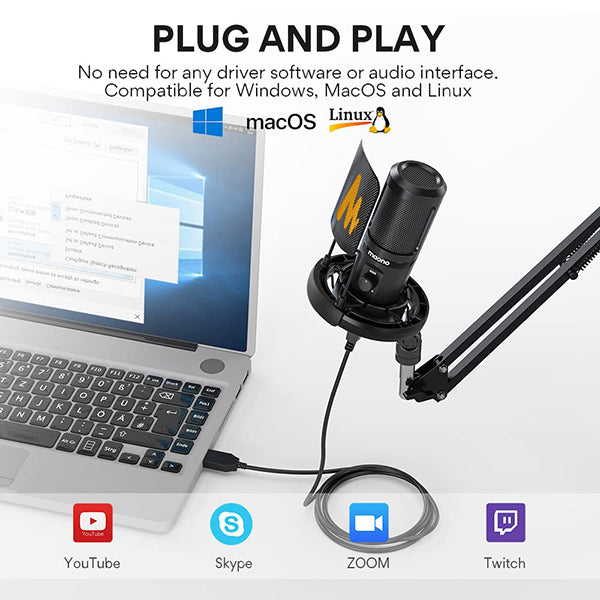 MAONO USB Microphone à Condensateur, Micro PC avec Un Bouton Muet et Gain,  Microphone Cardioïde Professionnel, Adapté aux Conférences, Gaming,  Streaming, Instruments de Musique（AU-PM421） : : Instruments de  musique et Sono
